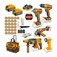 INGCO TOOLS - Taladro + Llave De Impacto + Amoladora + Rotomartillo + Acss