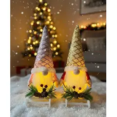 GENERICO - Pareja de Gnomos Muñecos de Navidad Dorado y Rosado con Trineo Blanco