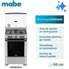 MABE - Cocina CMP6010FG1 a gas de 4 Hornillas - Silver