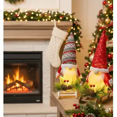 GENERICO - Pareja de Gnomos Muñecos de Navidad Gris y Rojo con Trineo