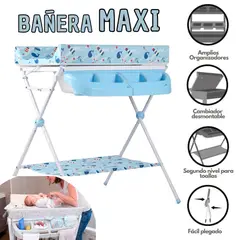 EBABY - Bañera Cambiador con organizadores Plegable Maxi Azul