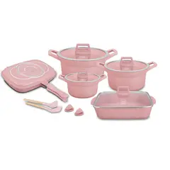 VALESKA - Juego de Ollas de Roca Volcánica Modelo VL-LETO9 ROSA