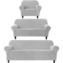 GENERICO - Fundas para muebles de 3 - 2 y 1 cuerpo TERCIOPELO liso +fundas para cojines color GRIS CLARO