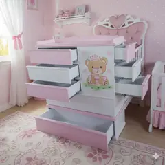 GENERICO - Cama cuna plaza y media rosado osita full cajon