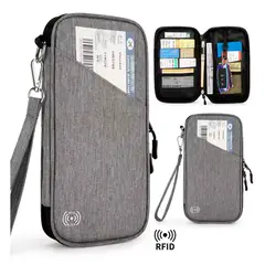 VARIOS - Estuche Organizador Documentos de Viaje RFID con Sujetador Impermeable Gris RD