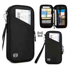 VARIOS - Estuche Organizador Documentos de Viaje RFID con Sujetador Impermeable Negro RD