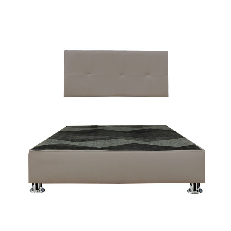 Box tapizado P.cromadas + cabecera reforzada Brisa 1.5 plz - Beige oscuro