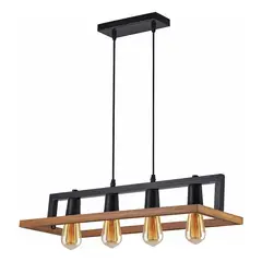 ANYHOGAR - Lámpara Colgante Madera Industrial Diseño Cuadrado
