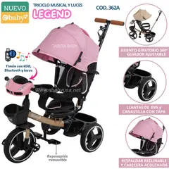 EBABY - Triciclo para niños Musical con Cabecera Acolchada Legend Rosado