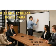 GENERICO - PIZARRA ACRÍLICA DOBLE GIRATORIA BLANCA MOVIBLE RUEDAS Y FRENO SOPORTE DE ESTRUCTURA NEGRO