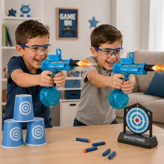 GENERICO - PISTOLA DE JUGUETE LANZA AGUA CON TRACER DE LUCES RBG- CELESTE
