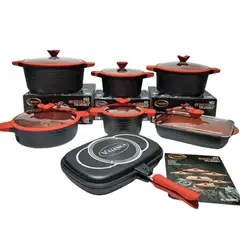 VALESKA - JUEGO DE OLLAS DE ROCA VOLCANICA NEGRO Y ROJO