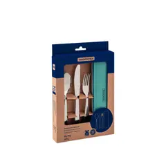 TRAMONTINA - SET DE CUBIERTOS 4 PIEZAS ACERO INOX CON ESTUCHE VERDE