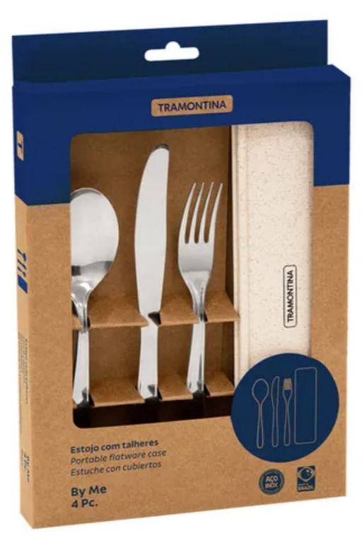 SET DE CUBIERTOS TRAMONTINA 4 PIEZAS ACERO INOX CON ESTUCHE BLANCO
