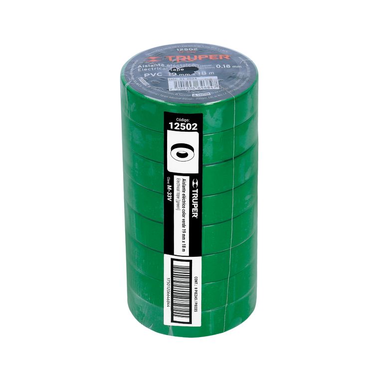 Pack x 8 : Cinta Aislante Truper 3/4" x 18m Verde 12502 - Verde