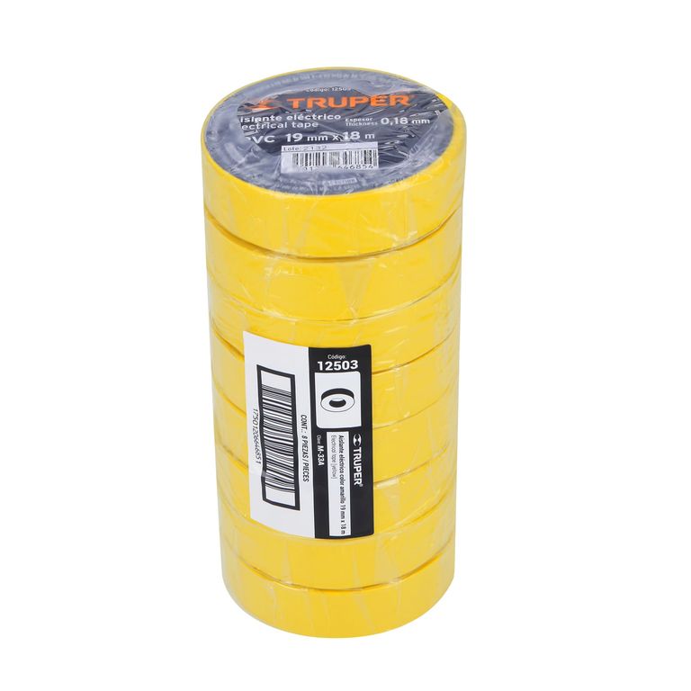 Pack x 8 : Cinta Aislante Truper 3/4" x 18m Amarillo 12503 - Amarillo