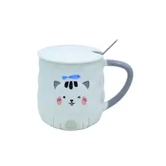 GENERICO - Taza de Cerámica de Gato con Tapa y Cuchara