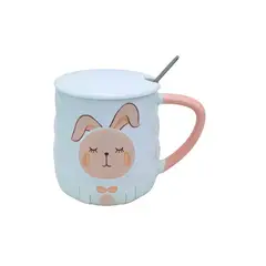 GENERICO - Taza de Cerámica de Conejo con Tapa y Cuchara