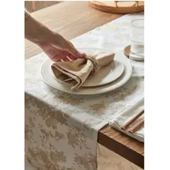 MAGE DISTRIBUTION - Camino de Mesa Jazmín 100% algodón - Blanco con Beige