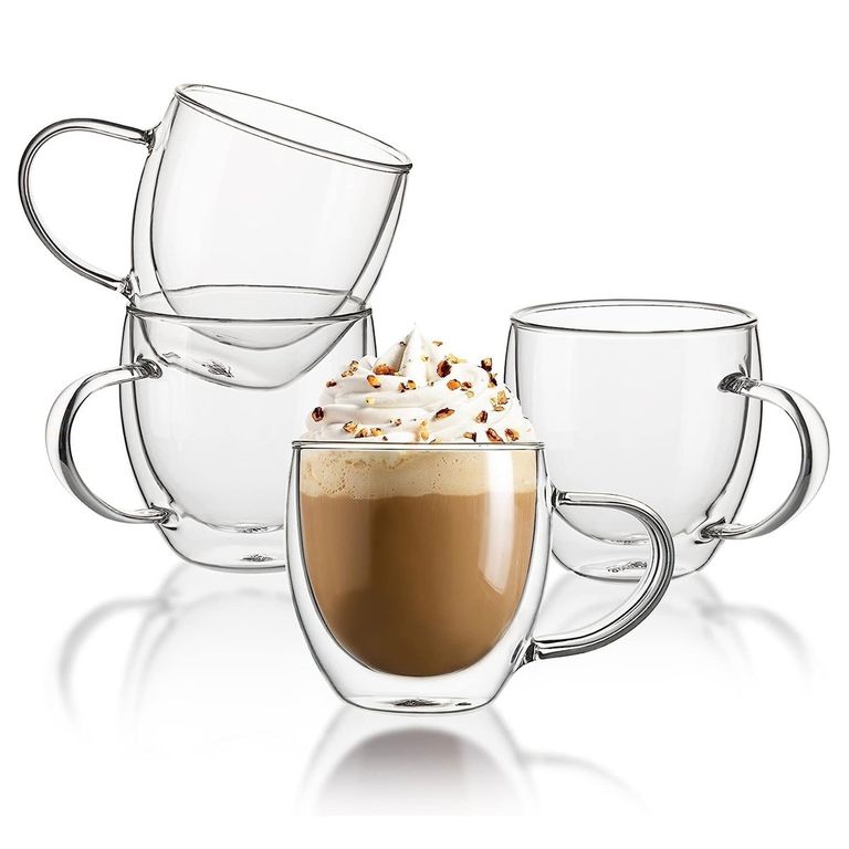 Set de 4 tazas de té y café doble Pared 250ml - Transparente