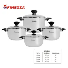 FINEZZA - JUEGO DE OLLAS 8 PIEZAS DE ACERO INOXIDABLE FINEZZA