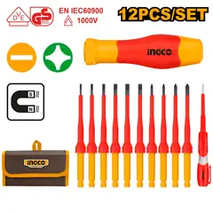 INGCO TOOLS - SET 12 DESTORNILLADORES INTERCAMBIABLES AISLADOS INGCO 1000V HKISD1201