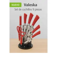 Valeska - Set de Cuchillos 9 Piezas Inoxidable Soporte Giratorio Valeska