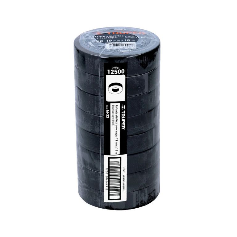 Paquete de Cintas de aislar de 18 m x 19 mm negra Truper 12500-8