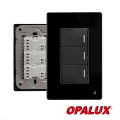 OPALUX - INTERRUPTOR TRIPLE SERIE CRISTAL COLOR NEGRO OP-AT-03NG