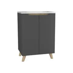 FMFURNITURE - Mueble De Baño Con Lavamanos 2 Puertas 86x60x45,5 Cm Gris Y Café Claro