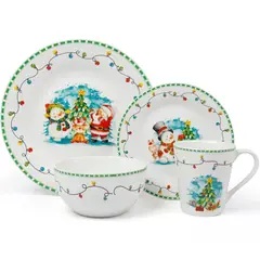 ICHIMATSU - Juego de Loza con Decoración Navideña "Focos Colores Verde" 16 Piezas