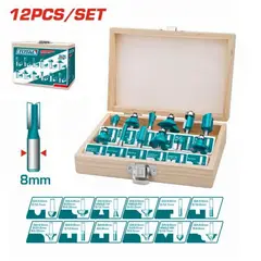 Total Tools - Set De 12 Fresas De 8mm Para Ruteadora Industrial Total - TACSR1121