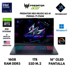 ACER - LAPTOP ACER PREDATOR HELIOS NEO 16S ULTRA 9 275HX 16GB 1TB SSD 8GB RTX5060 16" OLED WIN 11 AMERICANA
