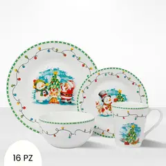 ICHIMATSU - Juego de Vajilla Navideños Focos Colores Verde 16 Piezas