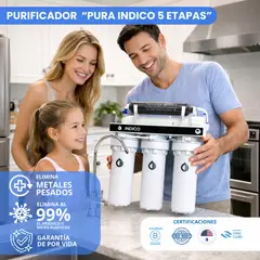 PURA - PURIFICADOR DE AGUA INDICO 5 ETAPAS – ELIMINACIÓN DE CLORO Y METALES PESADOS, SIN ELECTRICIDAD.