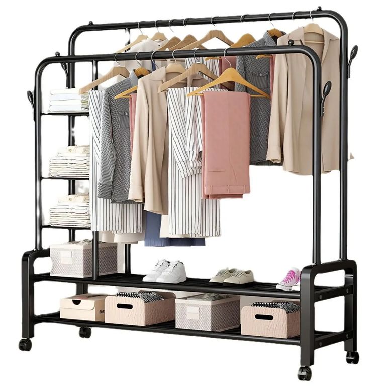 Estante Colgador Organizador Ropa Perchero 88kg Con Ruedas Negro