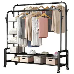 GENERICO - Estante Colgador Organizador Ropa Perchero 88kg Con Ruedas Negro