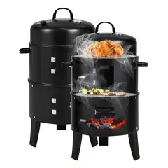 U BUY - Parrilla A Carbón 3 En 1 Ahumador 2 Parrillas De Cocción