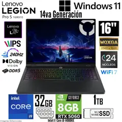 LENOVO - Laptop Lenovo Legion Pro 5 16IRX10 Intel Core i9 14900HX 32GB RAM 1TB SSD RTX 5060-8GB 16"  WQXGA