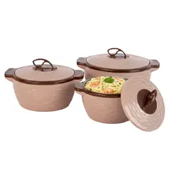 BELESSI - Set de 3 Fuentes Insuladas Crema Multiuso (fuente y contenedor) con Tapa