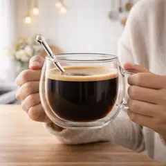 GENERICO - SET 4 TAZAS DOBLE FONDO CON PLATO Y CUCHARA