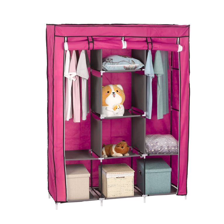 Ropero Armable de Tela 3 Cuerpos Con 8 Divisiones Fucsia