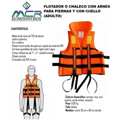 GENERICO - FLOTADOR O CHALECO SALVAVIDAS CON ARNES PARA PIERNA Y CON CUELLO ADULTO