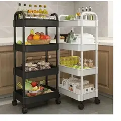 GENERICO - Organizador Multiuso De 4 Niveles Con Asas y Ruedas, Negro