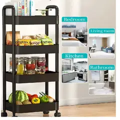 GENERICO - Organizador Multiuso De 4 Niveles Con Asas y Ruedas, Negro