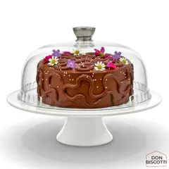 GENERICO - Porta Torta de Cerámica Loza Blanco con Tapa Acrílica 26cm Expositor de Pasteles Repostería Vitrina