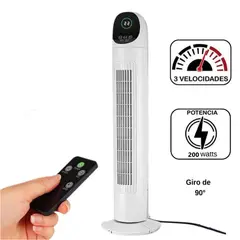 PREMIUM - Ventilador Torre 86cm 3 Velocidades 200W 90° Silencioso Con Control - White