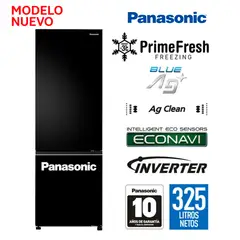 PANASONIC - Refrigeradora Bottom Freezer NR-BV361BPKE Negro Espejado 325L