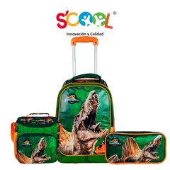 SCOOL - SET MALETA SCOOL MAGIC PREMIUM GDE METALIZADO JURASSIC