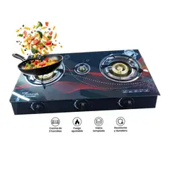 GENERICO - Cocina de Mesa a Gas de 3 Hornillas Vitrocerámico